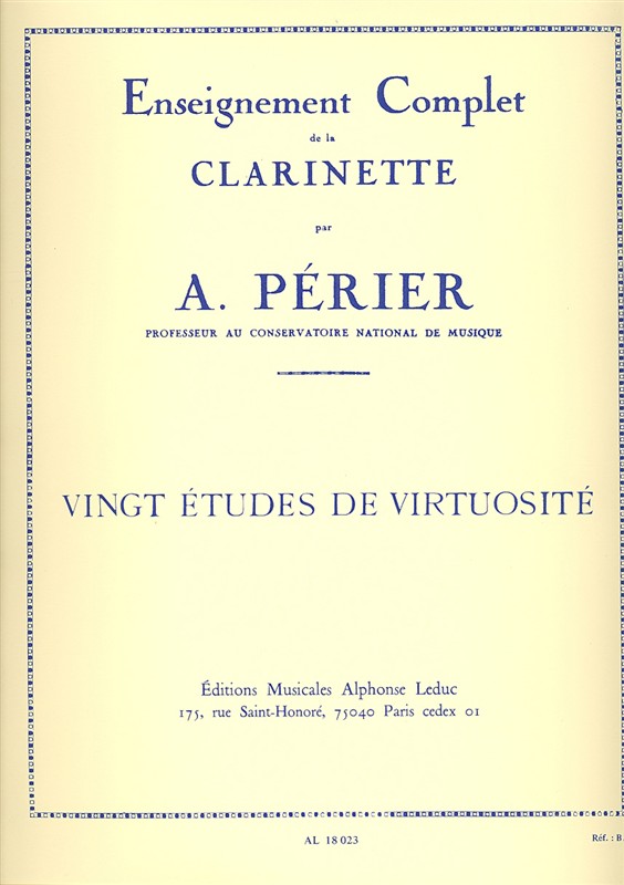 画像1: クラリネット教材　２０の高度な技巧の練習曲（20　Etudes　de　Virtuosite）　作曲/ペリエ，Ａ．（Perier,A.)